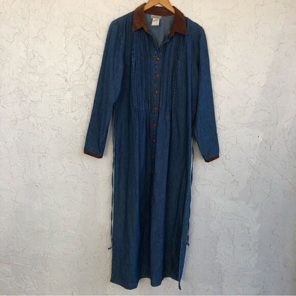 Vintage Western Blue Maxi Dress with Brown Accents - Picture 2 of 11